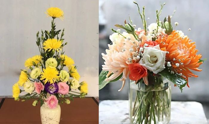 Cách cắm hoa hồng ngày Tết kết hợp cùng hoa cúc