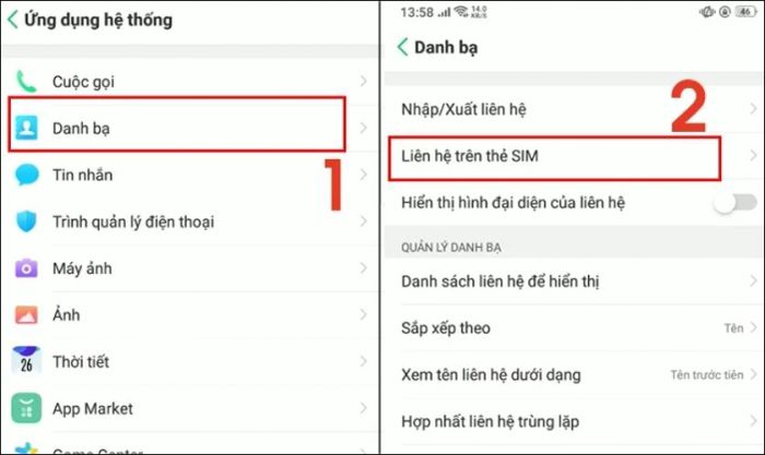 Lựa chọn liên hệ trên thẻ SIM
