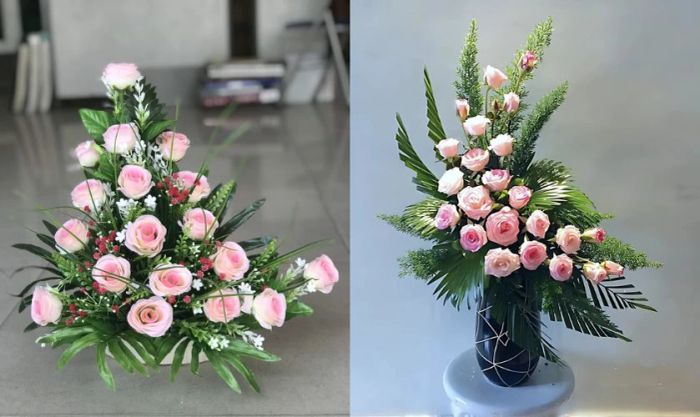 Cách cắm hoa hồng ngày Tết đẹp theo hình chữ L