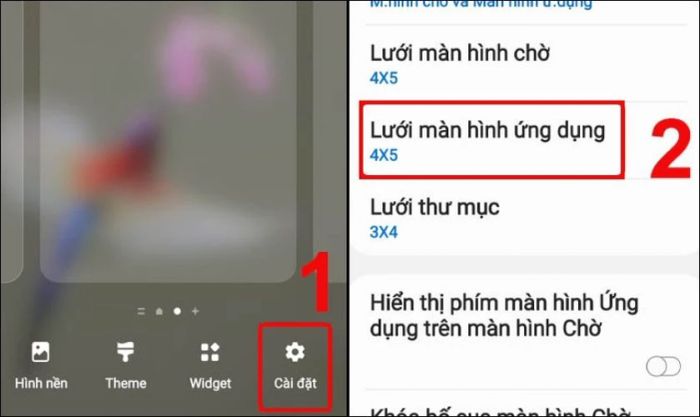 Chọn mục Lưới màn hình ứng dụng