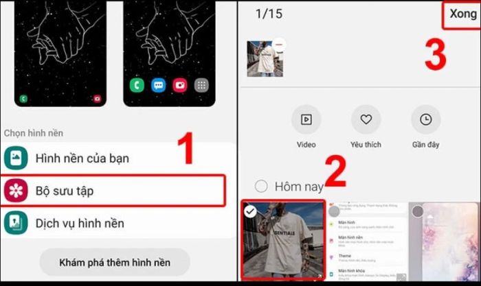 Truy cập vào Bộ sưu tập, chọn thêm hình nền và lưu lại