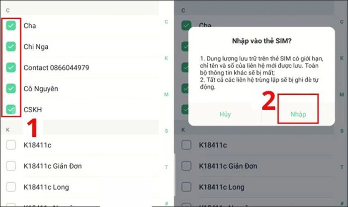 Đánh dấu số cần chuyển và nhấn Nhập để kết thúc