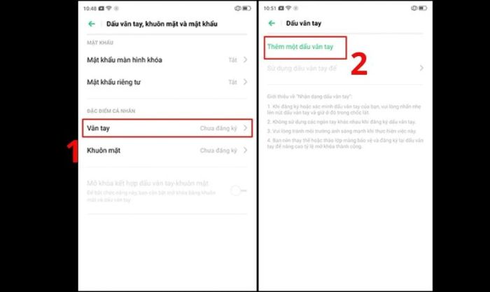Trong mục Bảo mật vân tay, bạn chọn Thêm dấu vân tay