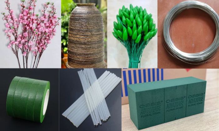 Cách cắm hoa đào giả ngày Tết - Những vật liệu không thể thiếu