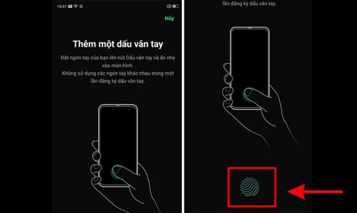 Đặt ngón tay lên khu vực yêu cầu và làm theo hướng dẫn hiển thị