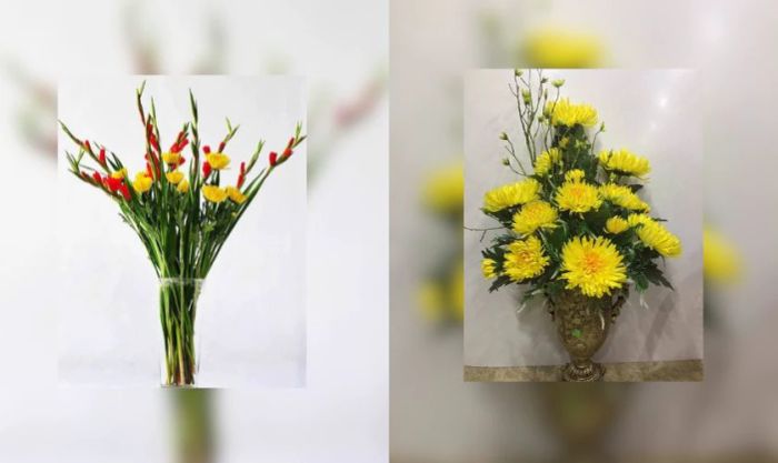 Cách cắm hoa vạn thọ ngày Tết kết hợp với lay ơn và lá trầu bà