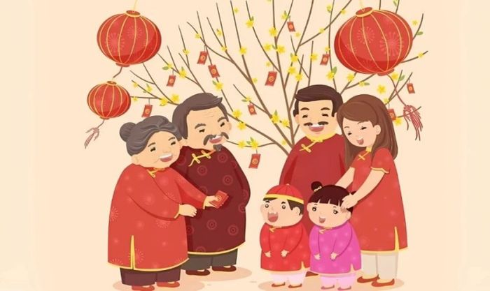 Hình nền Tết 2025 gia đình với tông vàng ấm áp