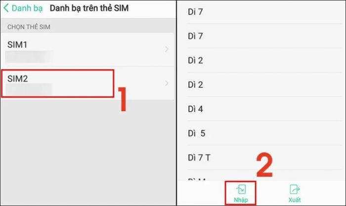 Chọn SIM để lưu trữ danh bạ