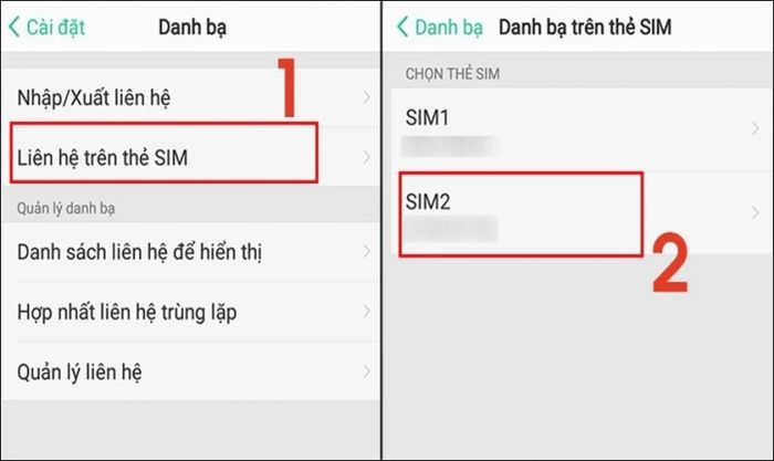 Lựa chọn SIM để lưu trữ danh bạ
