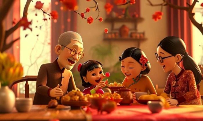 Gia đình đón Tết với tông màu đỏ rực rỡ và may mắn
