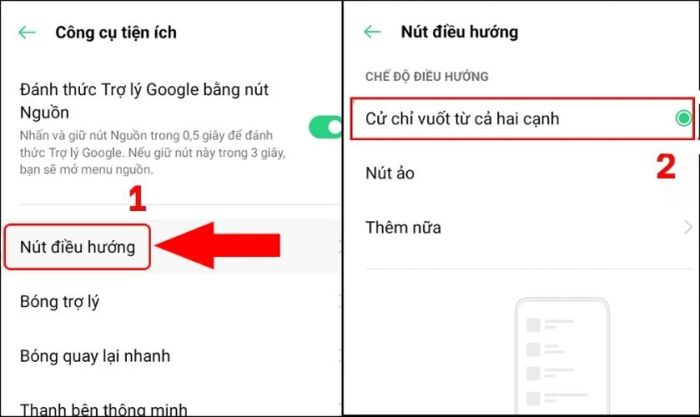 Kéo nút gạt sang phải để kích hoạt Cử chỉ vuốt từ hai bên cạnh