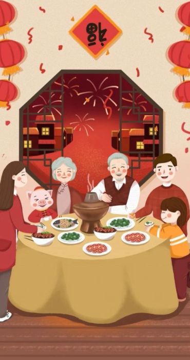 Hình nền gia đình cùng nhau thưởng thức bữa ăn ngày Tết