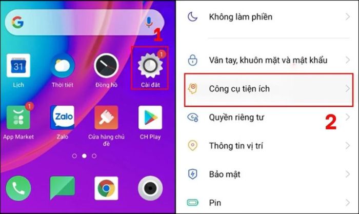 Nhấn chọn vào mục Công cụ tiện ích