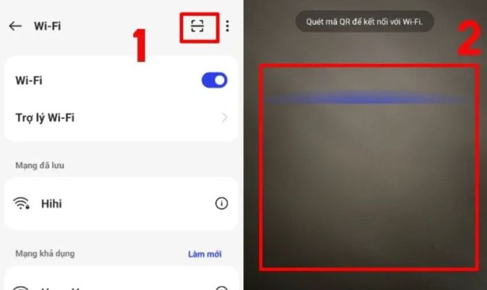 Nhấn vào biểu tượng mã QR ở góc phải màn hình