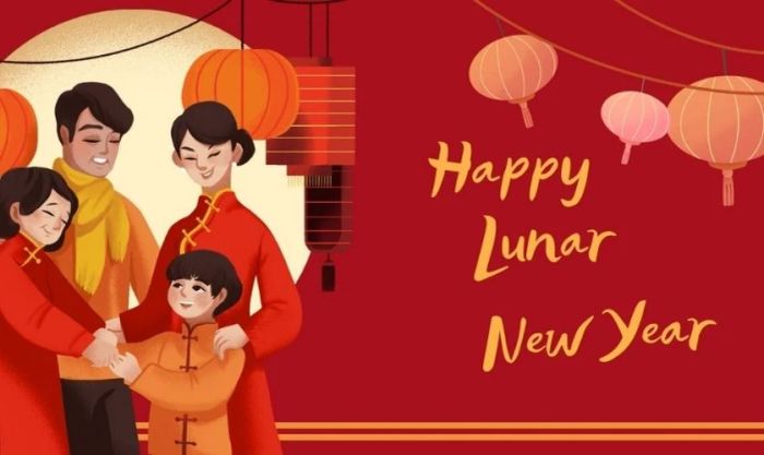 Hình nền Tết 2025 gia đình với tone đỏ may mắn