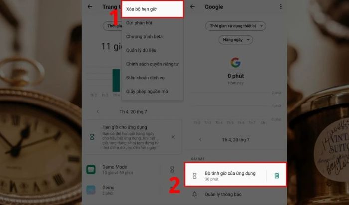 Để xóa bộ hẹn giờ của ứng dụng, chỉ cần nhấn vào biểu tượng thùng rác.
