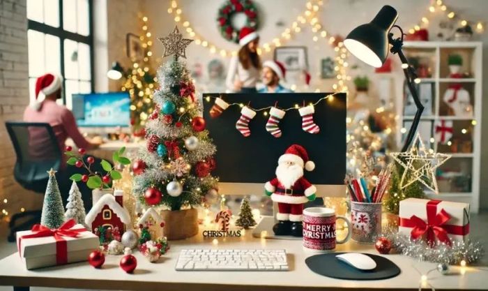 Trang trí Noel tại góc làm việc đáng yêu và ấm áp