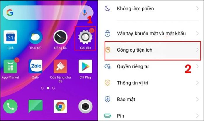 Mở Cài đặt và chọn mục Công cụ tiện ích
