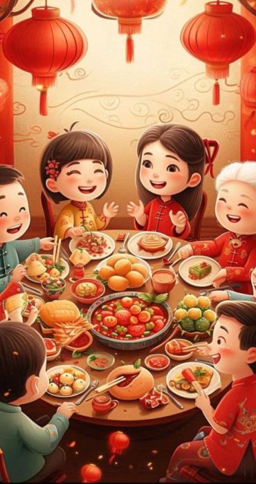 Hình nền gia đình đón Tết bên mâm cơm ấm cúng đầu năm