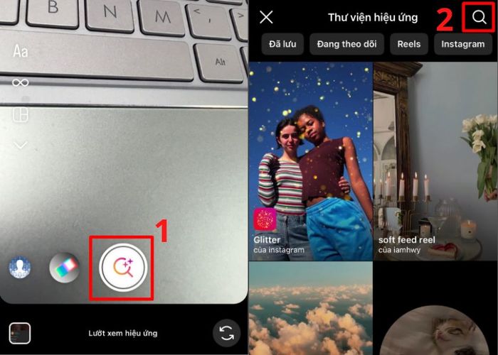 tìm filter trên instagram