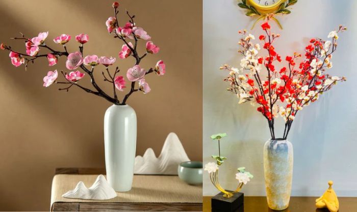 Cách cắm bình hoa đào giả ngày Tết theo phong cách truyền thống