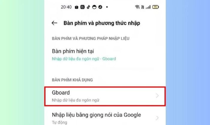 Chọn mục Gboard