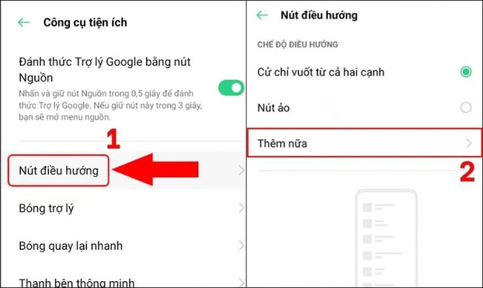 Trong phần Nút điều hướng, chọn Thêm nữa
