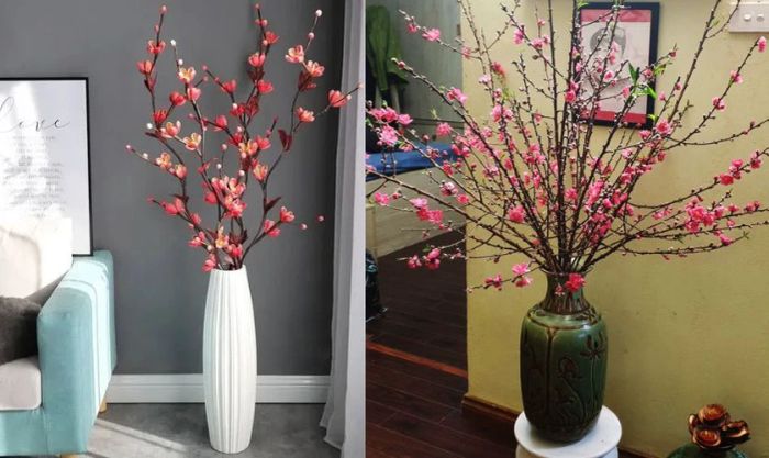 Đặt bình hoa đào giả ở vị trí phù hợp