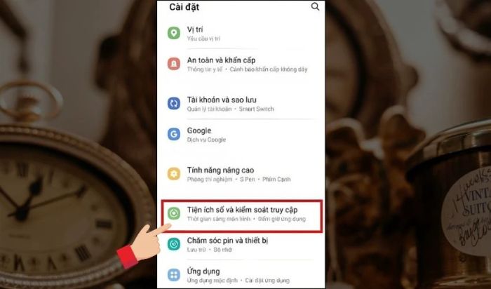Chọn mục Tiện ích số và kiểm soát truy cập