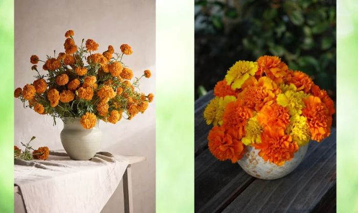 Mẫu cắm hoa vạn thọ ngày Tết 2025 ấn tượng