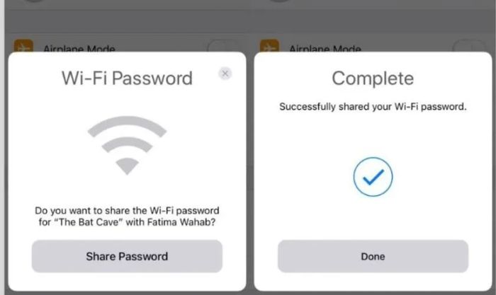 nhấn vào Chia sẻ mật khẩu (Share Password), sau đó chọn Xong (Done)