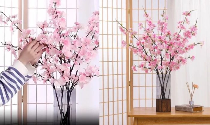 Chỉnh sửa và hoàn thiện bình hoa đào giả