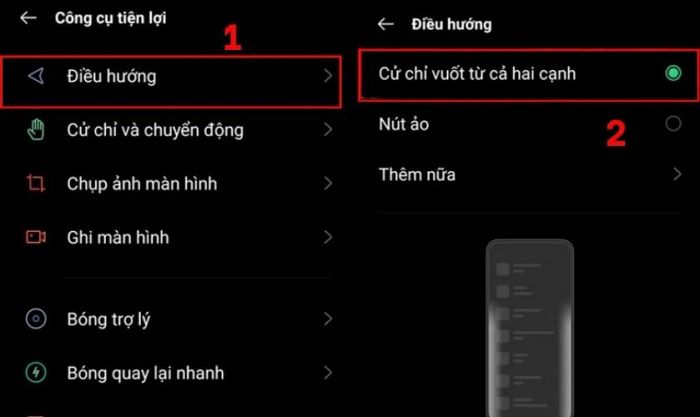 Chọn mục Cử chỉ vuốt từ hai bên cạnh để ẩn thanh điều hướng
