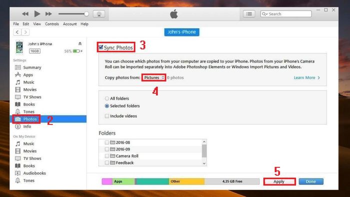 Hướng dẫn chuyển ảnh từ iPhone vào máy tính bằng iTunes - Bước 4