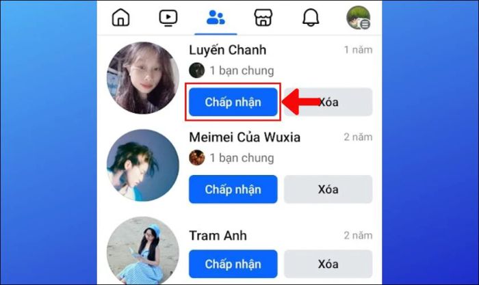 Chấp nhận lời mời kết bạn trên Facebook