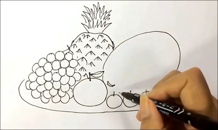 Các bước vẽ mâm ngũ quả ngày Tết - Thêm chi tiết cho các loại trái cây