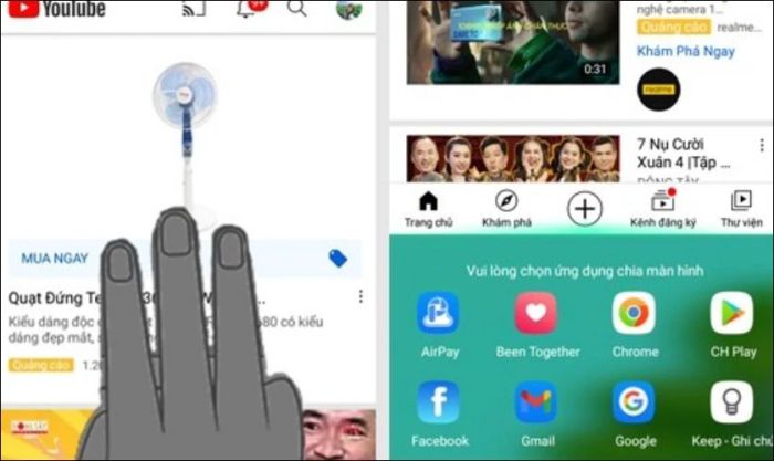 Sau đó, dùng 3 ngón tay vuốt lên để hiển thị một cửa sổ ở nửa trên màn hình