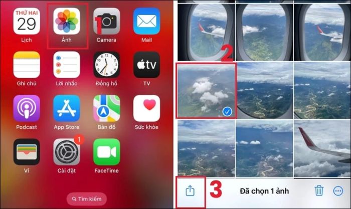 Mở ứng dụng Ảnh trên iPhone để tải và chọn ảnh cần gửi