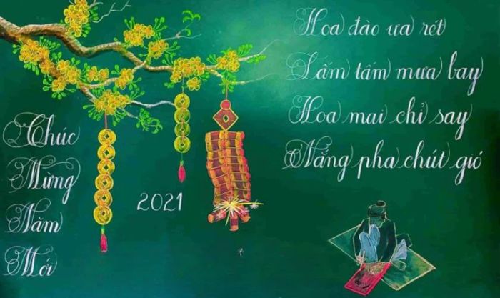 Vẽ trang trí bảng Tết 2025 với chủ đề chúc Tết đẹp mắt