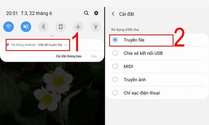 Kích hoạt chế độ truyền tệp