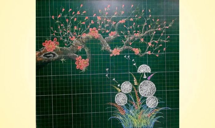 Trang trí bảng Tết 2025 cùng hoa đào ấn tượng