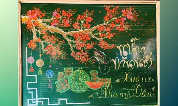 Trang trí bảng Tết 2025 với bánh chưng, bánh dày đẹp mắt