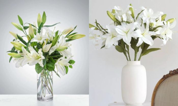 Cách cắm hoa ly ngày Tết theo dạng trụ đứng