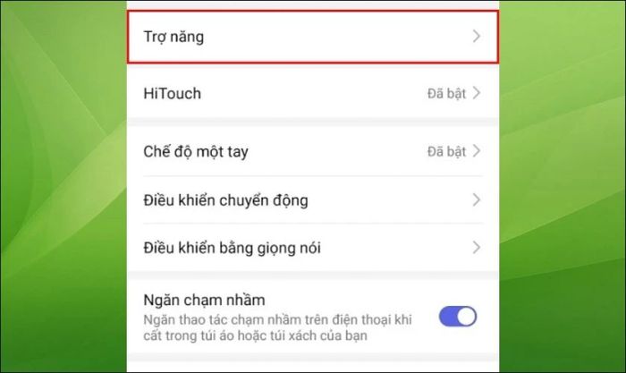 Tìm và chọn mục Trợ năng