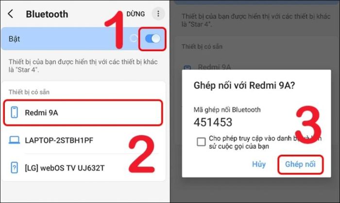 Hãy đảm bảo chọn đúng tên thiết bị và nhấn vào nút Ghép nối để kết nối