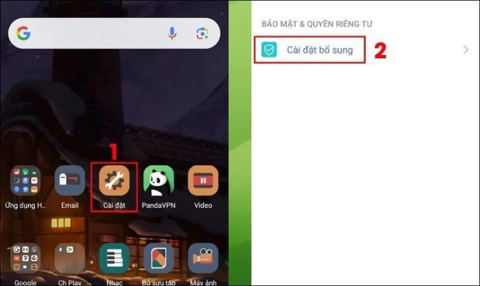 Chọn mục Cài đặt bổ sung