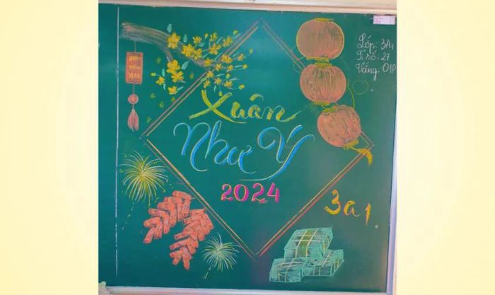 Trang trí bảng Tết 2025 kết hợp hoa mai