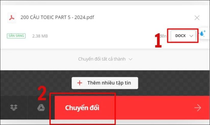 Lựa chọn file cần chuyển đổi