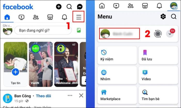 Chọn Menu và nhấn vào ảnh đại diện của bạn