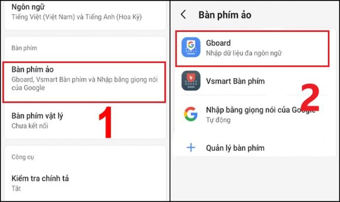 Trong danh sách bàn phím có sẵn, nhấn vào Gboard.
